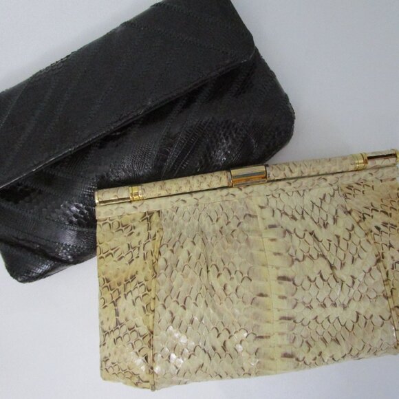 Exotic Snakeskin Purse Clutch Crossbody Shoulder Gold Chain Bag Vintage - Picture 2 of 8